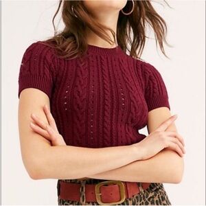 Free People Cable Knit Short Sleeve Sweater